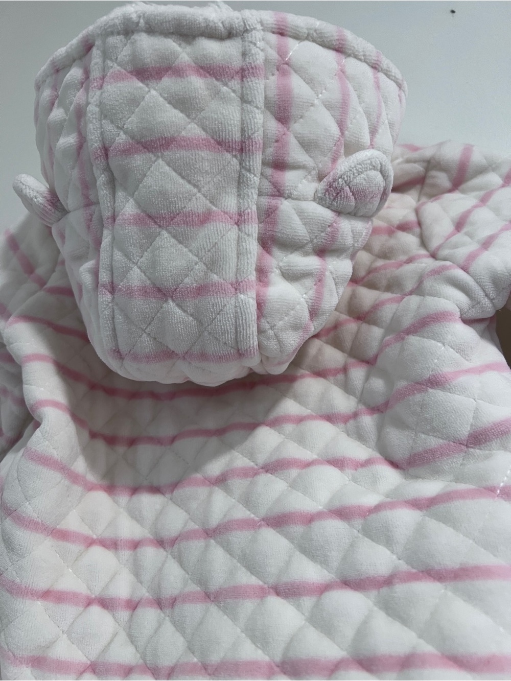 Nordstrom White Quilted Footed One-Piece with Pink Stripes - Picture 3 of 10